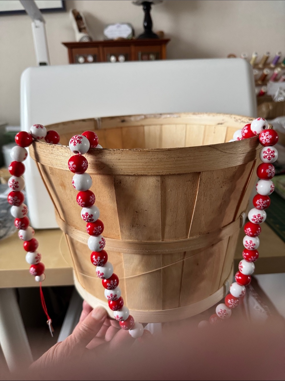 Holiday Red and White Snowflake Bead Garland